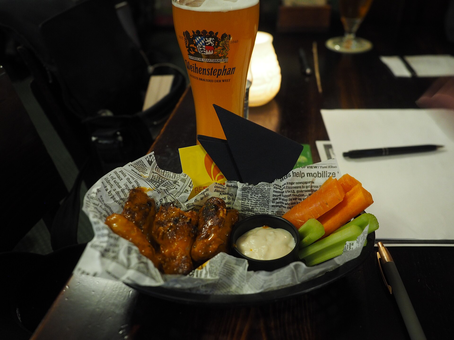Chicken wings and beer on game night