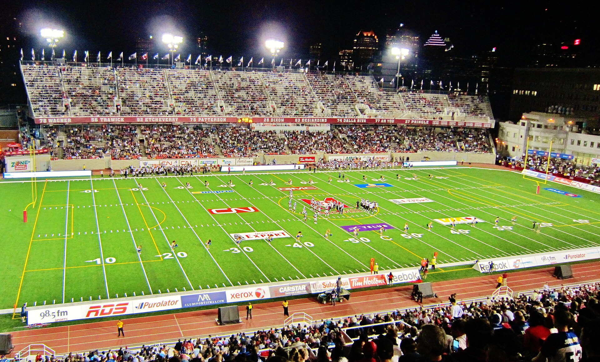 Fans gather for a Montreal Alouettes football night in downtown Montreal