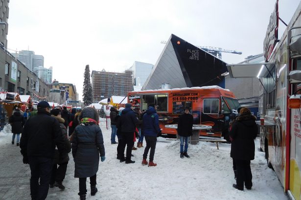 Montreal Christmas markets: wooden chalets at the Grand Marché de Noël de Montréal