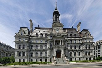 Montreal City Hall on rue Notre-Dame, where the Montreal municipal strike by city professionals is affecting evening and weekend services