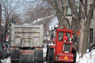 Snow removal operation on a Montreal street