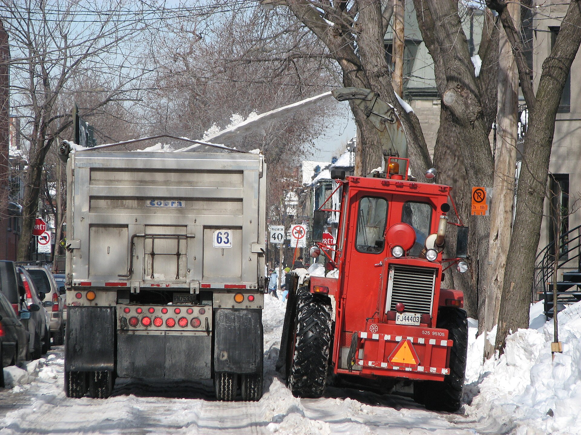 Snow removal operation on a Montreal street