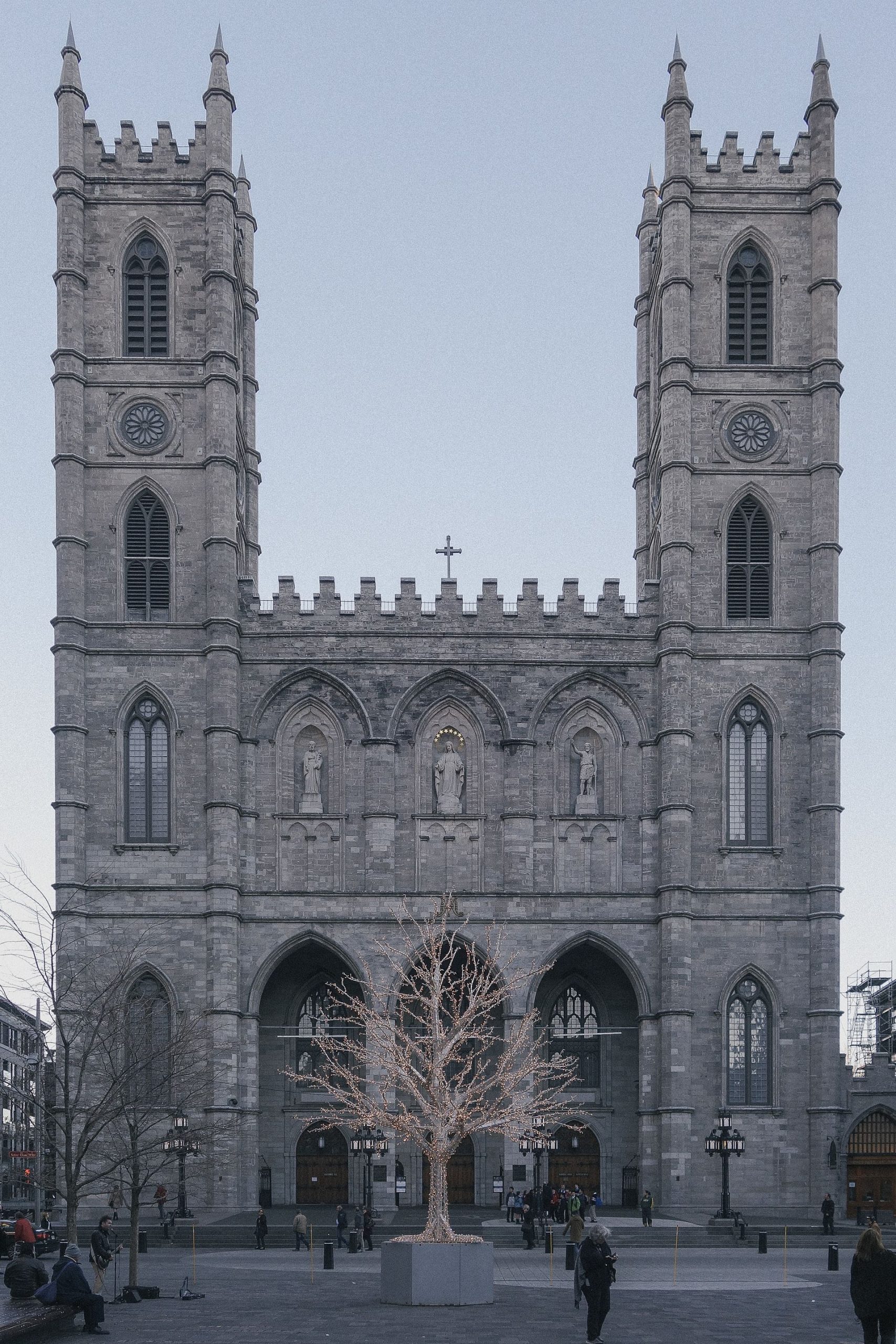 The facade of Notre-Dame Basilica in Old Montreal