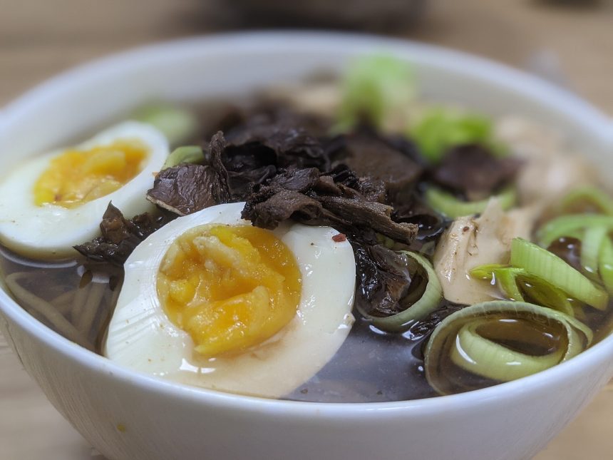 A steaming bowl of ramen