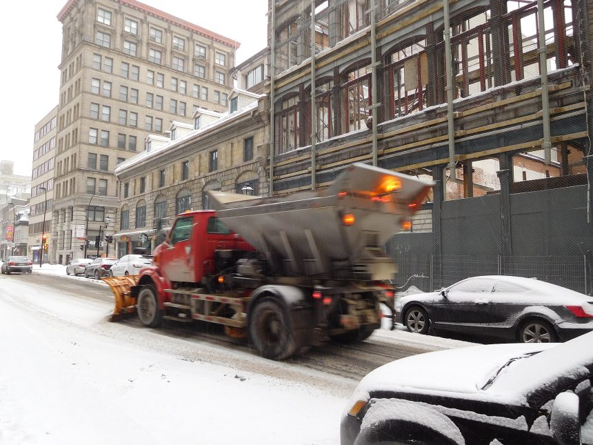 Snow clearing on Notre-Dame Street in Montreal