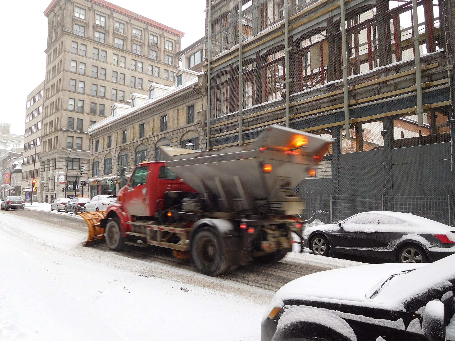 Snow clearing on Notre-Dame Street in Montreal