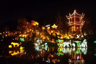 Glowing lanterns at Gardens of Light in the Montreal Botanical Garden, one of the last chances this week in Montreal