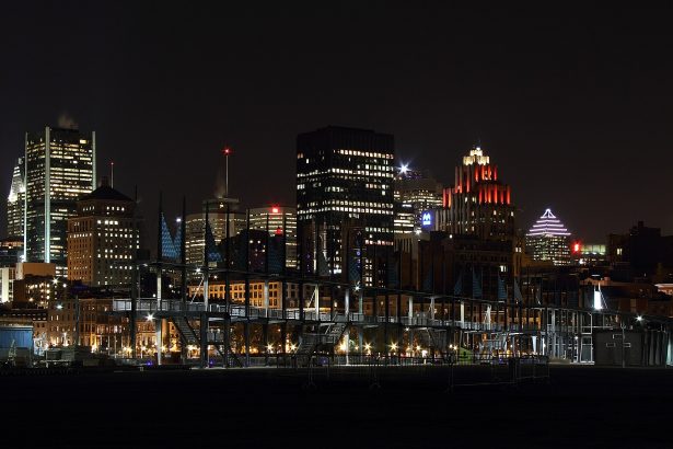 Montreal skyline at night from the Old Port