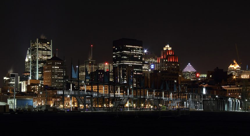 Montreal skyline at night from the Old Port