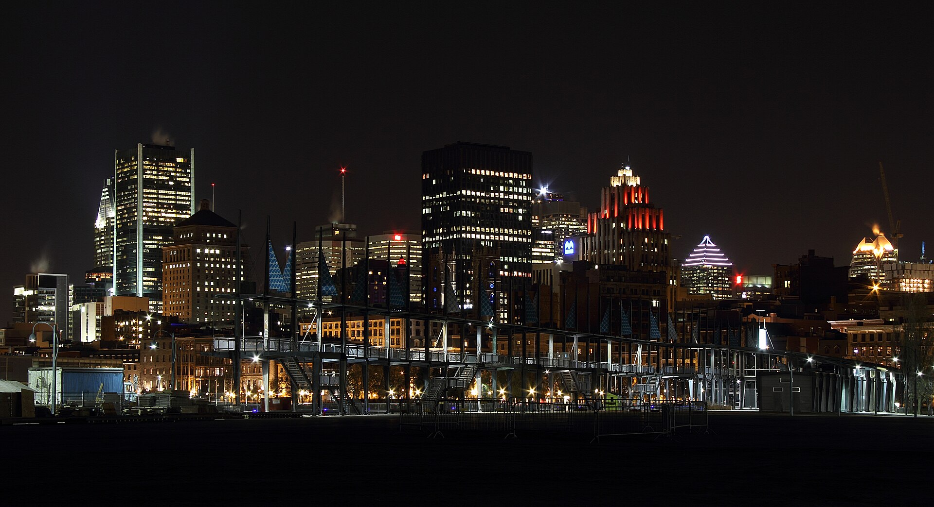 Montreal skyline at night from the Old Port
