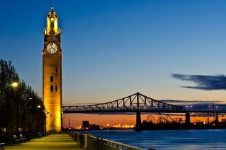 The Montreal Clock Tower in the Old Port at sunrise