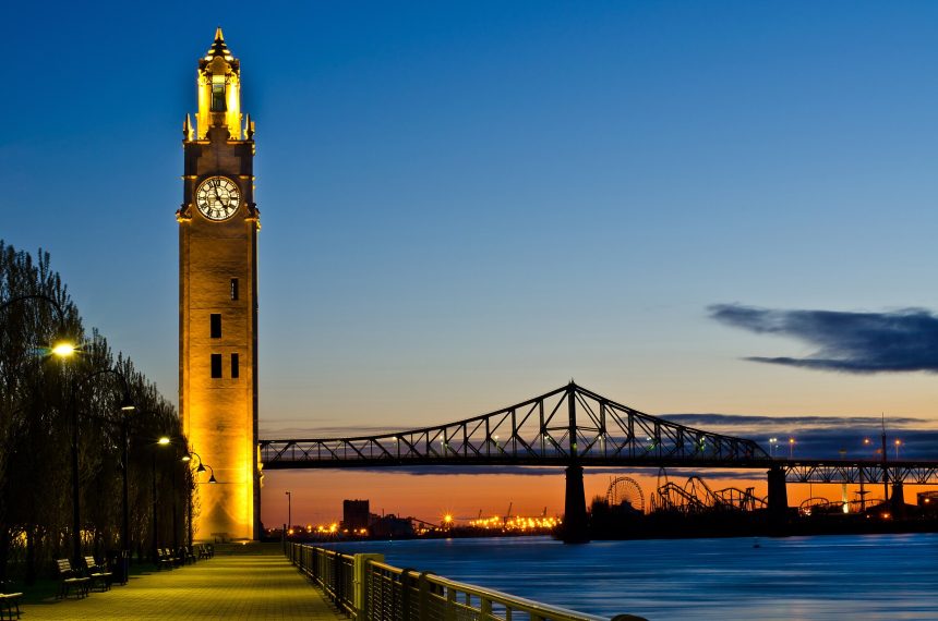 The Montreal Clock Tower in the Old Port at sunrise